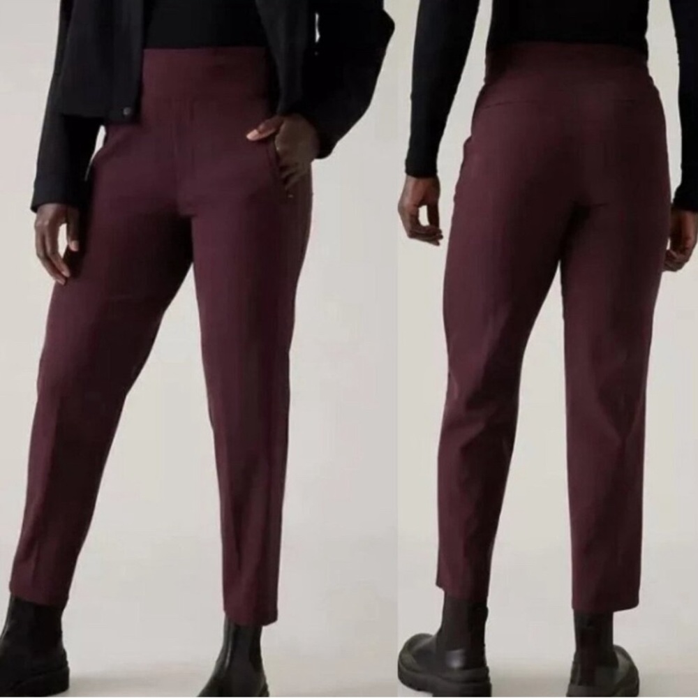 Athleta Burgundy Endless High Rise Satin Stripe Pant